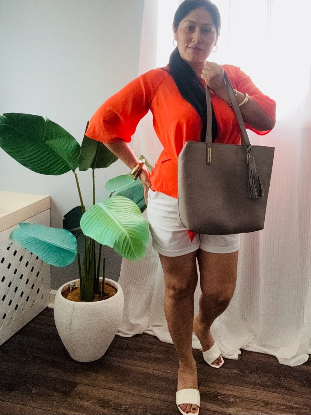 Joy & Iman Taupe Tote with Tassel